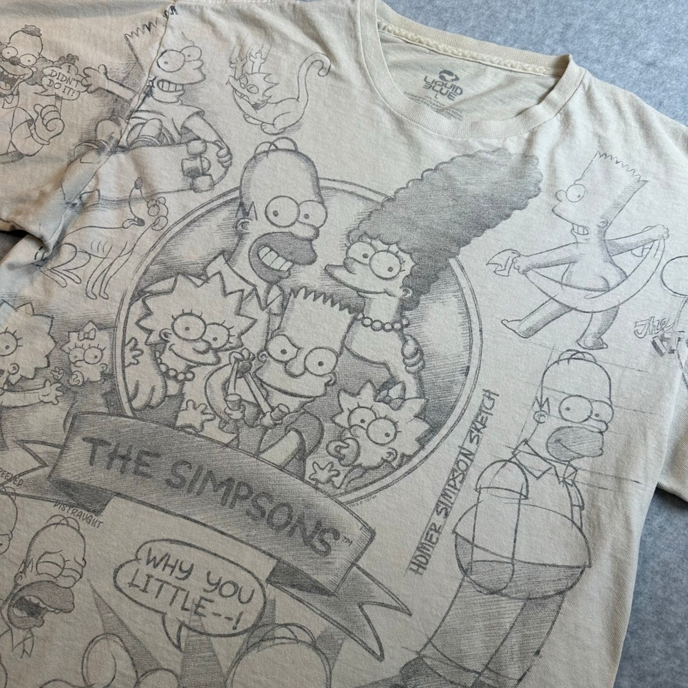 Liquid Blue The Simpsons Sketch All Over Print T-Shirt Cream Mens Large